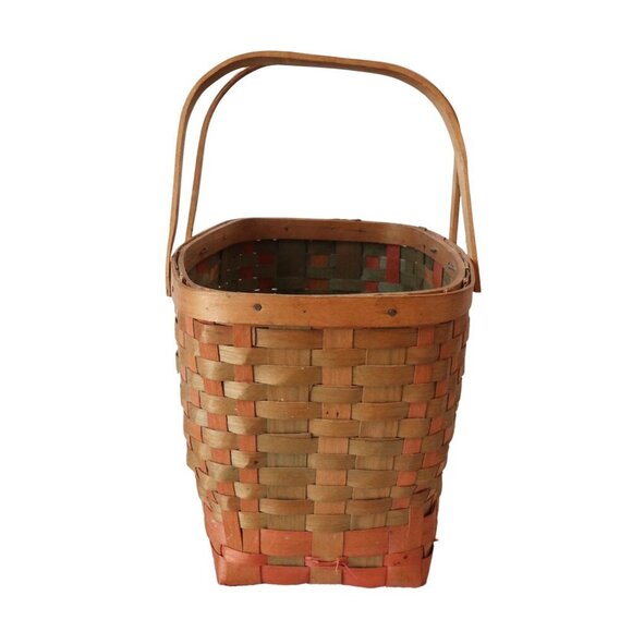 Rustic Market Basket Vintage Splint Wood Open Top Picnic Hamper Double Swing-Ha - Picture 4 of 7